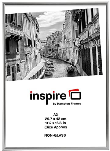 Hampton Frames BACKLOADER Poster Certificate Photo Frame Acrylic (Non Glass) Silver A3 (30x42cm) A3MARSIL