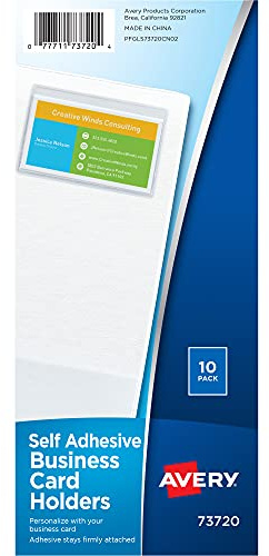 Avery Clear Self-Adhesive Business Card Holders, Top Load, Holds 3.5 x 2 Cards, Pack of 10 (73720)