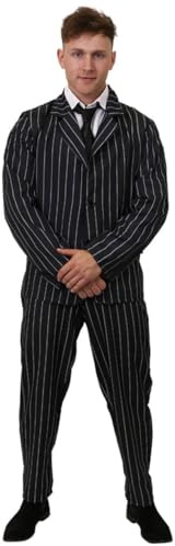 Mens Halloween Costume - XX-Large - Black Pinstripe Suit & Trousers, Spiv Tash and Fake Cigar - Adults Halloween Fancy Dress Costume