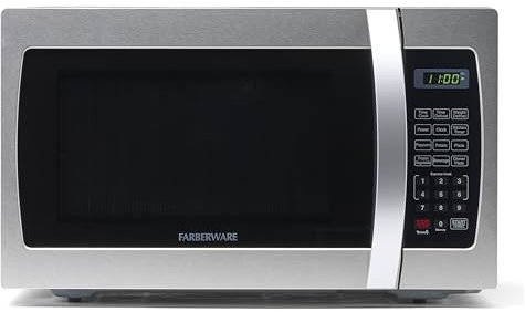 Farberware 1.3 Cu. Ft. Countertop Microwave Oven – 1000 Watts Power, Auto Cook Settings, Defrost, Easy Clean and Child Safety Lock - Stainless
