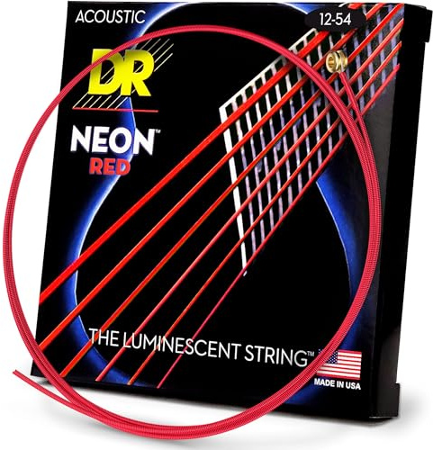DR Strings Hi-Def NEON Red Coated Medium Acoustic Guitar Strings (12-54)