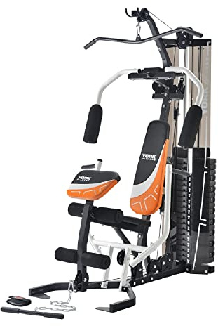 York Fitness Multi Gym - 100kg (220lbs) Weight Stack - Steel Frame - White, Grey, Black, Yellow