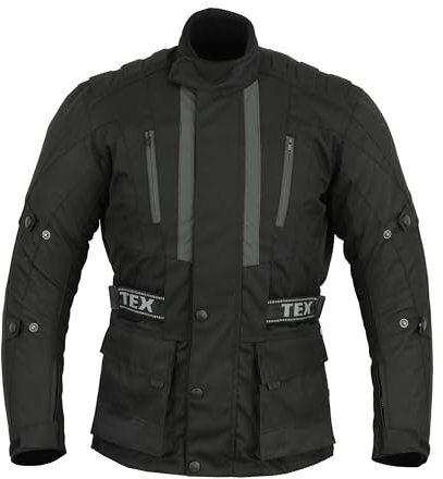 Texpeed Motorradjacke herren mit protektoren - Motorrad Biker Wasserdicht Jacke Mit Rüstung (EN 1621-1) Schwarz - 5XL