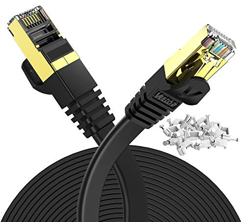 Veetop 10m/32.8ft Flat CAT7 High Speed 10Gbps RJ45 Cat 7 Ethernet cables LAN Networking Cable with STP Copper Wires Shielded & Gold Plated Connector for Computer Laptop Router