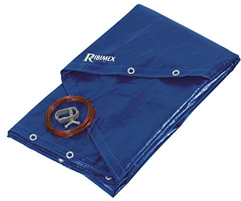 Ribimex Telone per Piscina Rotonda, Diametro del Telo 4,20 m per Piscine con Diametro 3,60 m, Rete di Scolo Centrale, in Polietilene con Trattamento Anti-UV, Cavo e Tenditore Inclusi - PRBP140R42