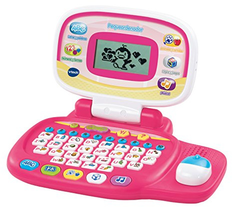 VTech - Pequeordenador, Ordenador Infantil Educativo para niños +3 años, Más de 20 Actividades Que enseñan Letras, números, Animales, lógica y música, Color Rosa, Versión ESP