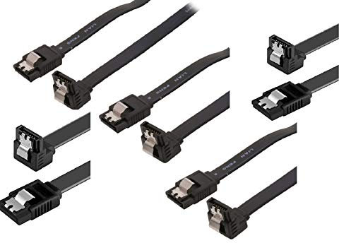 KUYIA Sata-3 Cable With 45cm Black Locking Latch Straight to Right Angle 90 Degree Data Transfer Lead Up to S-ATA/600 Serial ATA | 6Gbps/ 3Gbps/ 1.5Gbps - 5 Pack