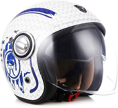 SOXON® SP-888 „Sir Blue“ · Jet-Helm · Motorrad-Helm Roller-Helm Scooter-Helm Moped Mofa-Helm Chopper Retro Vespa Vintage Pilot · ECE 22.05 Sonnenvisier Schnellverschluss SlimShell Tasche L (59-60cm)