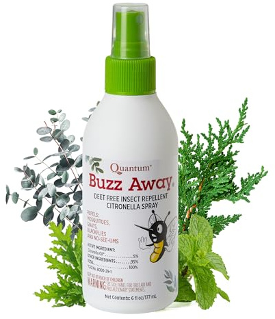 Quantum Buzz Away - Natural DEET-free Insect Repellent, Citronella Essential Oil Bug Spray, Original Formula - Small Children and Up, Travel Friendly - 6 Fl Oz