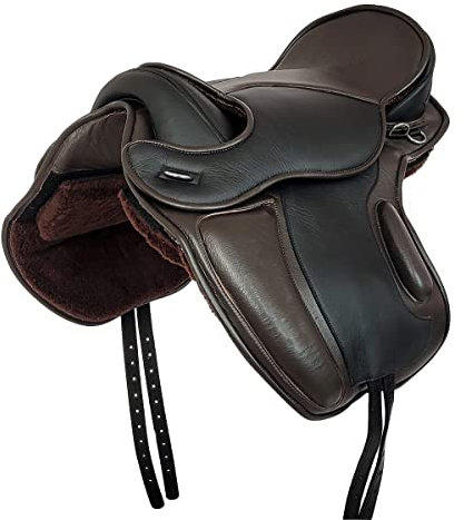 A&M Reitsport Baumloser Dressur Sattel LEEDS aus Rindsleder Braun/Schwarz Mit Klettkissen NEU, Größe:18 Zoll