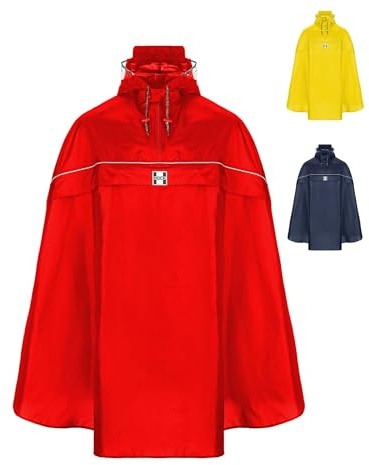 HOCK Fahrrad Regenponcho mit Kapuze inkl. Sichtfenster - Fahrradponcho Wasserdicht mit Reflektoren - Herren Damen Regenschutz - optimales Regencape zum Mitnehmen für alle Biker - Rot - L