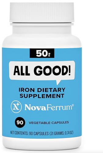 NovaFerrum All Good | Iron Capsule Supplements for Adults | Anemia | 50mg of Iron | 90 Servings | Sugar Free | Vegan | Gluten Free
