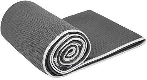 Shandali Stickyfiber Hot Yoga Towel - Silicone Backed Yoga Mat-Sized, Absorbent, Non-Slip, 24 x 72 Bikram, Gym, and Pilates - (Gray, Standard)
