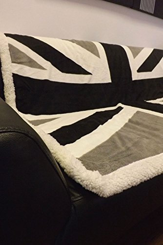 Rapport Home Union Jack Britische Flagge des Vereinigten Königreichs, weich, grau, weiß, schwarz, Überwurf, Polyester, 130 x 160 x 0.15 cm