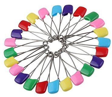 Paquete de 100 paquetes de 2.2 pulgadas, para bebé, bebé, niños, pañales, pañales, pañales, alfileres de seguridad, de plástico, cabeza de bloqueo, de tela, con clip