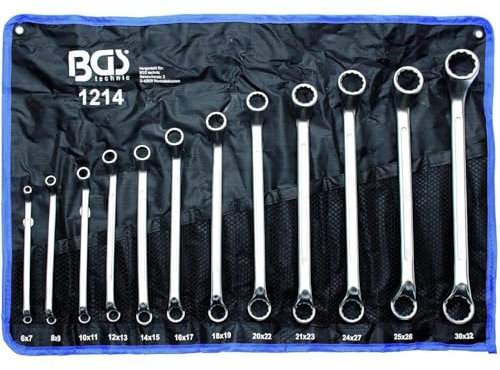 Clés Polygonales Oeil Doubles Contre Coudées 6 x 7 à 30 x 32 mm - Jeu 12 Clés à Oeil