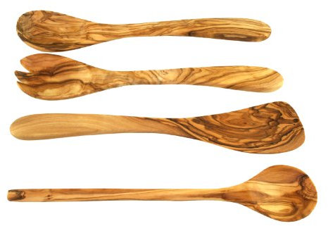 D.O.M. Küchenset aus Olivenholz 4tlg. mit Salatbesteck