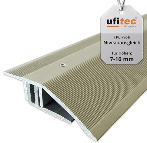 ufitec profilsystem för parkett- och laminatgolv – för beläggningshöjder på 7-16 mm – finns i många färger (nivåutjämningsprofil 100 cm lång, champagne)