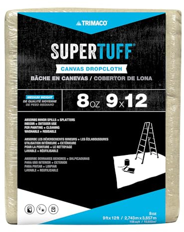 Trimaco 58901 SuperTuff 8 oz Premium Contractor Grade Heavyweight Canvas Drop Cloth, 9-feet x 12-feet