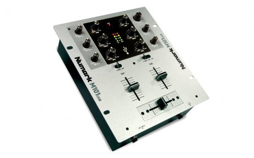 Numark M101USB - Mezclador DJ de 2 canales, montable en rack con EQ de 2 bandas, interfaz de audio integrada, entrada micro y crossfader reemplazable