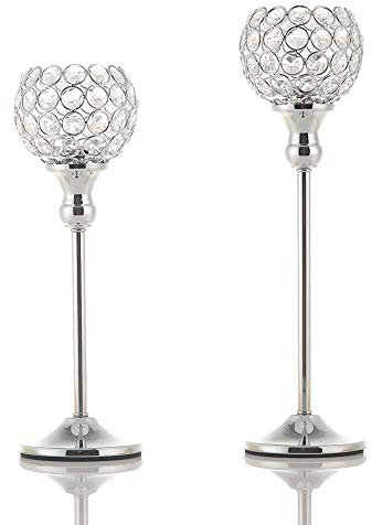 VINCIGANT Kerzenständer Silber Kristall Kerzenhalter Weihnachten Muttertag Hochzeit Dinner Party Dekoriert Moderner Kerzenhalter 33cm&38cm Höhe