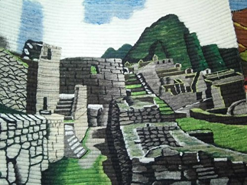 Alpacaandmore peruansk handvävd matta vävmatta motivmatta Machu Picchu 100 x 100 cm