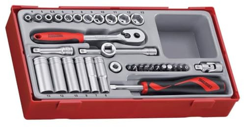 TengTools™ Schweden, kombinierbarer 1/4 Steckschlüsselsatz, metrisch, mit Umschaltknarre, Stecknüssen und Bitsatz, 35-teilig
