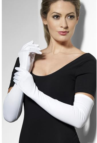 Smiffys White Long Gloves, Elegant Elbow-Length Design, One Size, Fancy Dress Accessory for Women, Glamorous Themed Party Outfit, 1920s, Hollywood, Evening Wear, Dress Up Gloves Halloween
