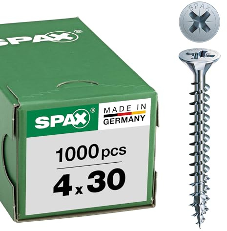 SPAX - Tornillo cincado claro, 4,0 x 30 mm, 1000 Unidades