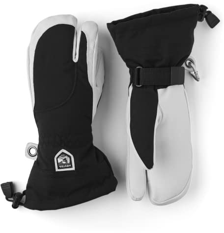 HESTRA Skihandschuhe für Damen, bei kaltem Wetter, DREI-Finger-Handschuhe aus Leder M Black/Off White