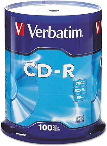 Verbatim 700MB 52x 80 Minute Branded Recordable Disc CD-R - 100-Disc Spindle, FFP 97458