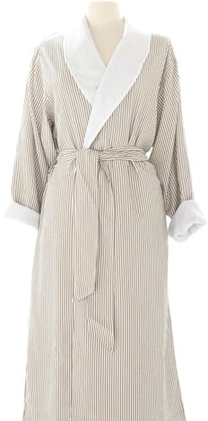 Telegraph Hill Double Layer Bathrobe - Size Medium - Taupe - Unisex Seersucker Bathrobe for Sauna, Gym, & Home