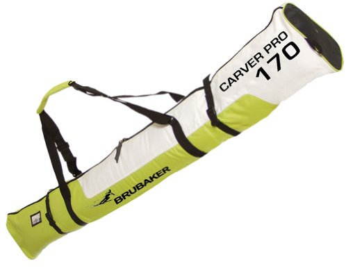 BRUBAKER Skitasche Carver PRO - Gepolsterter Skisack mit Zipperverschluss - Reiß- und Schnittfester Skibag für 1 Paar Ski und Stöcke 170 cm Ski-Tasche - Grün Weiß