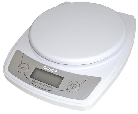 Genie 3606 EDS Digitale Briefwaage bis 5kg – Präzise Küchenwaage 1g genau, LCD Display, Tara-Funktion, Kompakte Paketwaage für Küche, Büro & Versand, Weiß