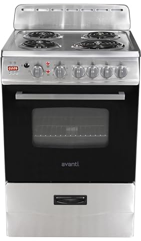 Avanti Compact Series Electric Range Oven with Framed Glass Door, 4 Coil Burners for Flexible Cooking, Pull-Out Storage Drawer, 2.6 Cu.Ft., in Stainless Steel