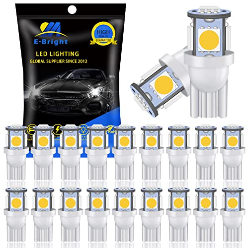 YM E-Bright T10 W5W LED Ampoule,194 168 2825 Ampoules LED pour lampes de lecture de voiture, feux de plaque d'immatriculation, plafonniers, feux latéraux,DC 12V (Blanc/Pack of 20)