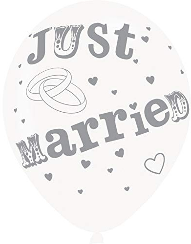 Amscan 9901027 - Latexballons Just Married, 6 Stück, circa 28 cm, Hochzeit, Dekoration, Luftballon