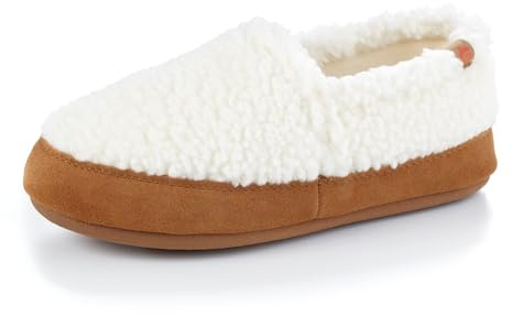 Acorn Soft & Cozy House Slippers for Women - Fleece Lining, Suede Rand, Rubber Sole, Cloud Cushion for Indoor/Outdoor, Buff Popcorn, 9.5-10.5