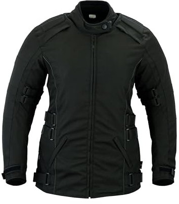 Texpeed Veste moto femme homologué - Longue manteau blouson en cordura textile imperméable pour femme avec armure de moto CE (EN 1621-1) Noir - XXL