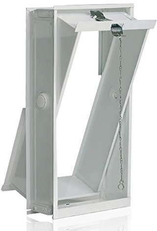 Aile d'aération blanc tôle d'acier (267x535x90 mm) pour 2 briques de verre (24x24x8 cm) - avec dispositif de traction