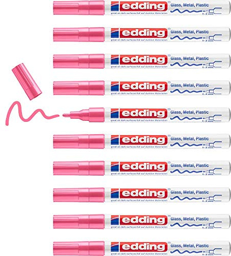 edding 751 Glanzlackmarker - pink - 10 Lackmarker - Rundspitze 1-2 mm - Lackstift für Glas, Stein, Holz, Kunststoff und Papier - wasserfest, stark deckend