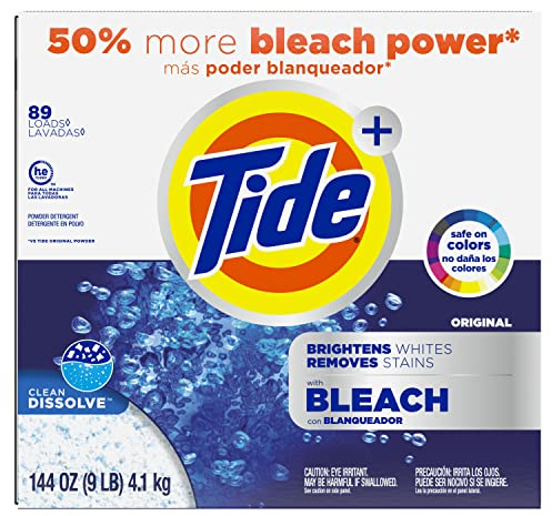 Tide plus Bleach Powder Laundry Detergent, Original, 144 oz, 89 loads