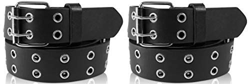 SCAMODA Nietengürtel im 2er Set mit Doppel-Lochnieten, Ösen und Dornschließe für Damen und Herren (Schwarz/Schwarz - 110/BW95 - Br. 3,5cm)