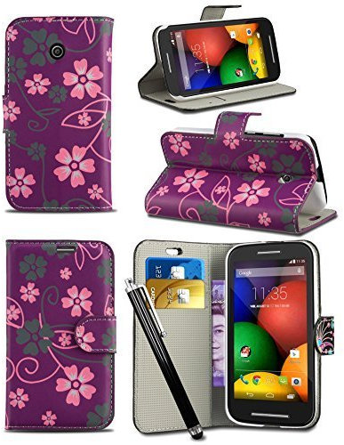 London Gadget Store New Creative Graphic Pattern Wallet Case Cover Printed Design with Integrated Stand & Large STYLUS Pen for Samsung Galaxy S6 SM-G920F - Dark Purple Floral