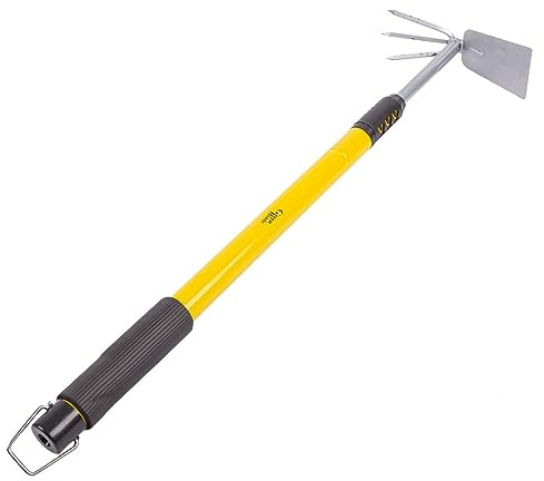 Green Blade 1x Yellow 66-96cm Carbon Steel Telescopic Garden Weeder - Long Handle Gardening Patio Weeding Weed Puller Remover Tool