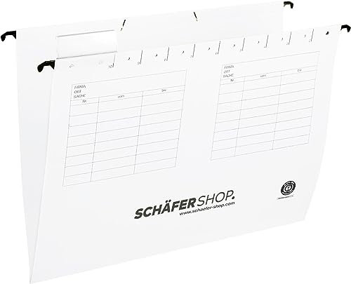 SCHÄFER SHOP Hängemappen bunt – A4 Hängeregister Hängetaschen seitlich offen, inkl. Vollsichtreitern - naturweiß, 25 Stück