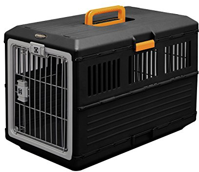 Iris Ohyama, Caisse de transport / cage transport pliable 2 portes (devant & derrière), poignée, ventilation optimale pour chat & chien max 20 kg - Pet Carry FC-670, Noir