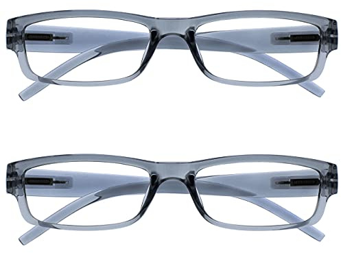 OPULIZE Occhiali Da Lettura Grigio Leggero Comodo Lettori Valore 2 Pacco Uomo Donna RR32-7 +1,50
