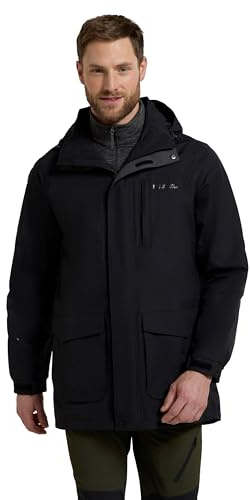 Mountain Warehouse Glacier II Long Mens Waterproof Jacket - IsoDry, Breathable & Quick Dry Rain Coat, Taped Seams, Detachable Hood - Spring Summer Walking, Hiking Black L