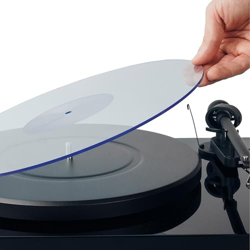 Tapis de Plateau pour Tourne-Disque Standard de 12/30,45 cm, en Acrylique usiné CNC, pour disques en Vinyle, BlueLit (Bleu Transparent) 11,75/29,8 cm, avec Encoche pour étiquette de Disque